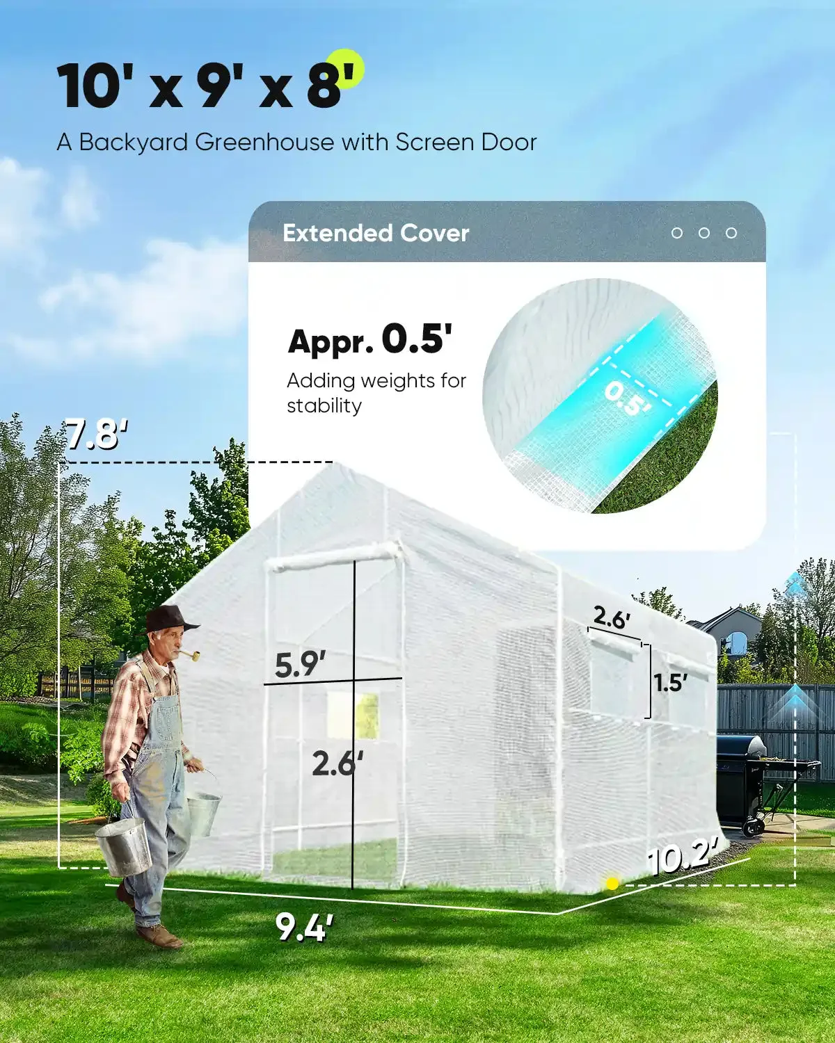 10' x 9' x 8' Backyard Greenhouse-White