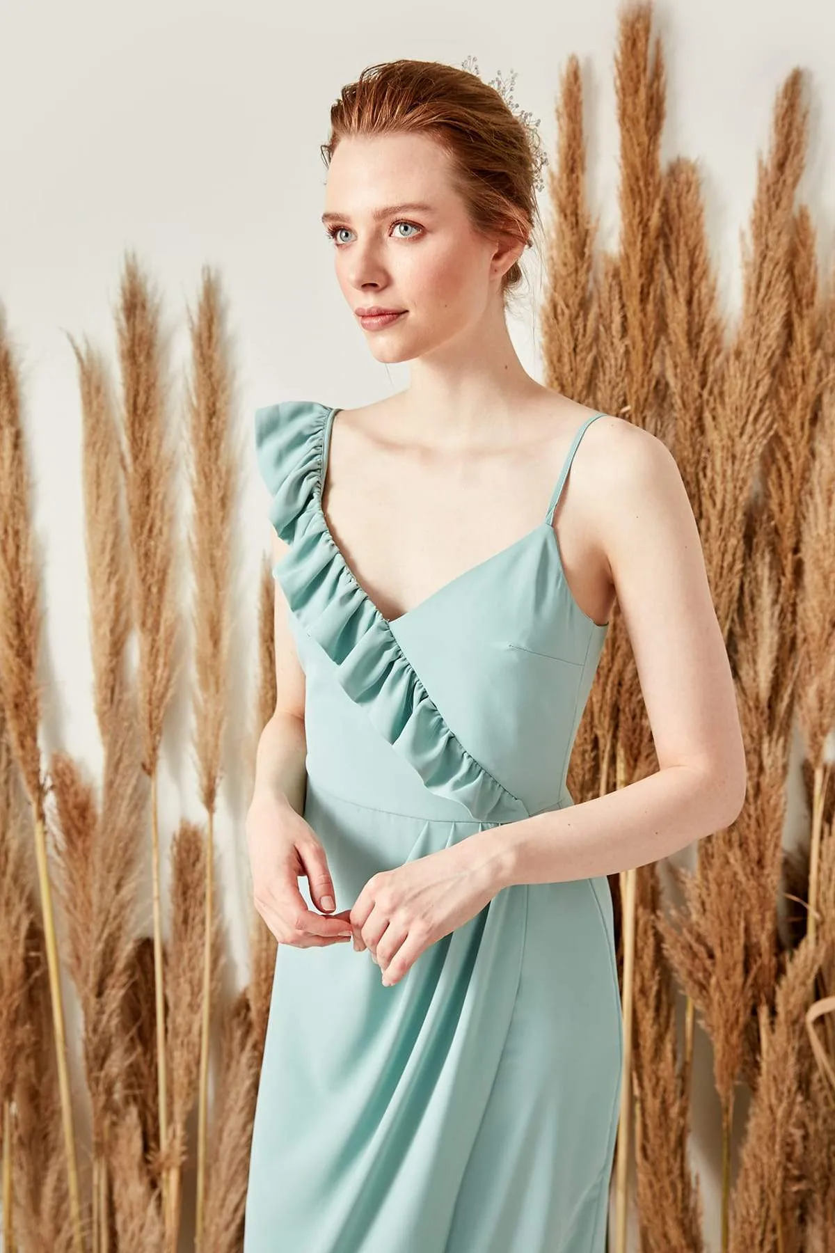 13287 Mint Wrap Skirt Draped Dress