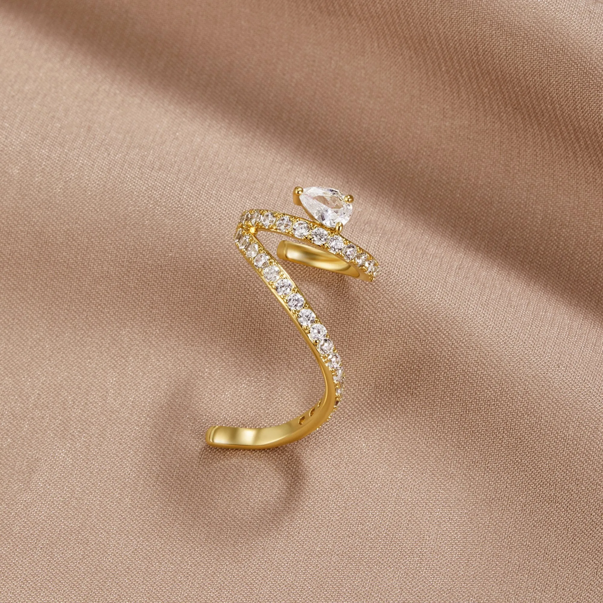 18K Gold Crystal Earring Cuff