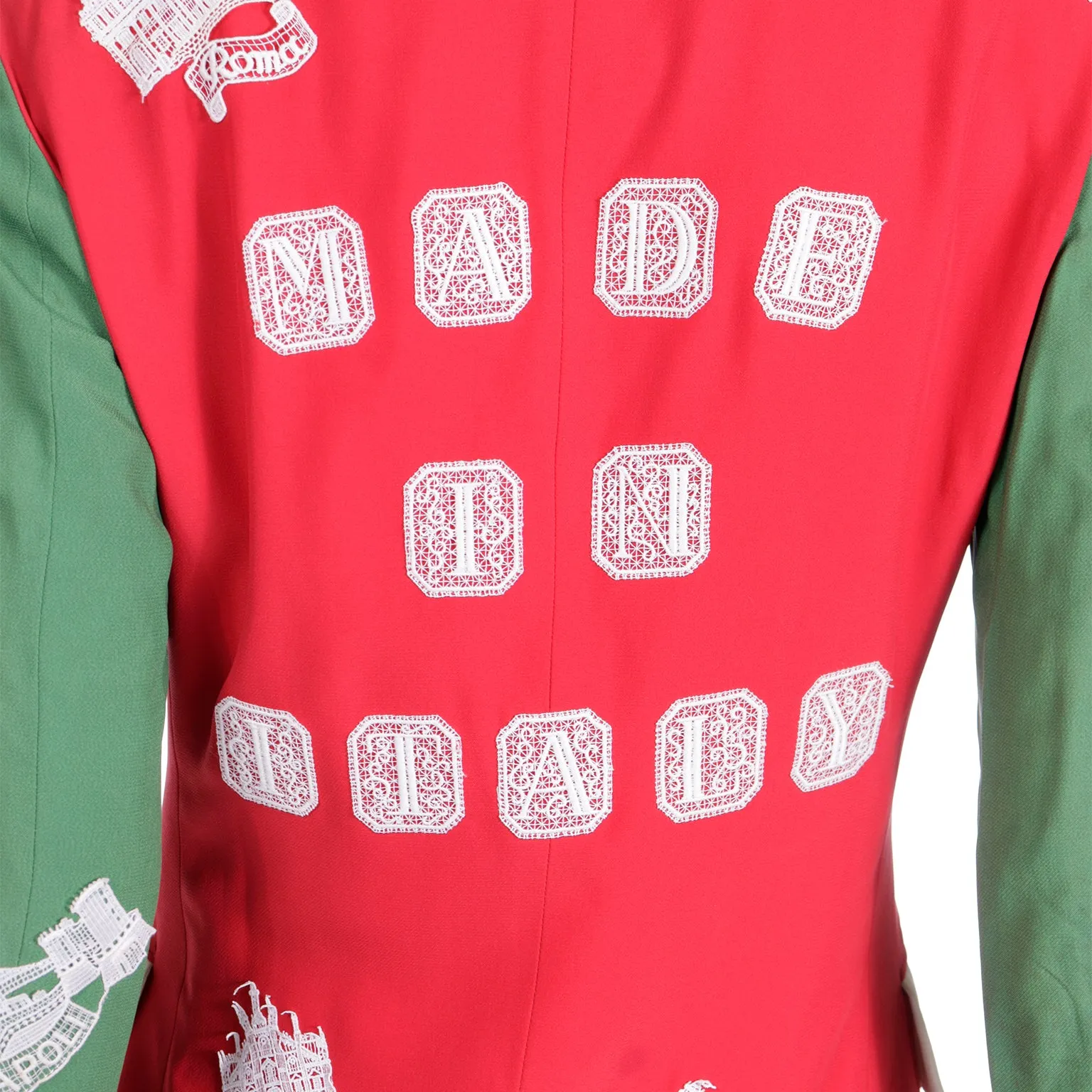 1991 Moschino Red & Green Made in Italy Lace Applique Jacket