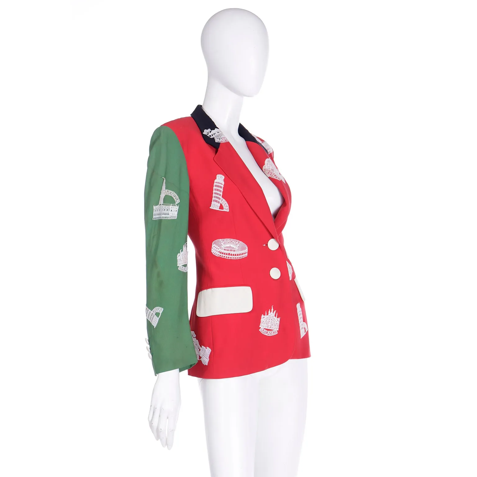 1991 Moschino Red & Green Made in Italy Lace Applique Jacket