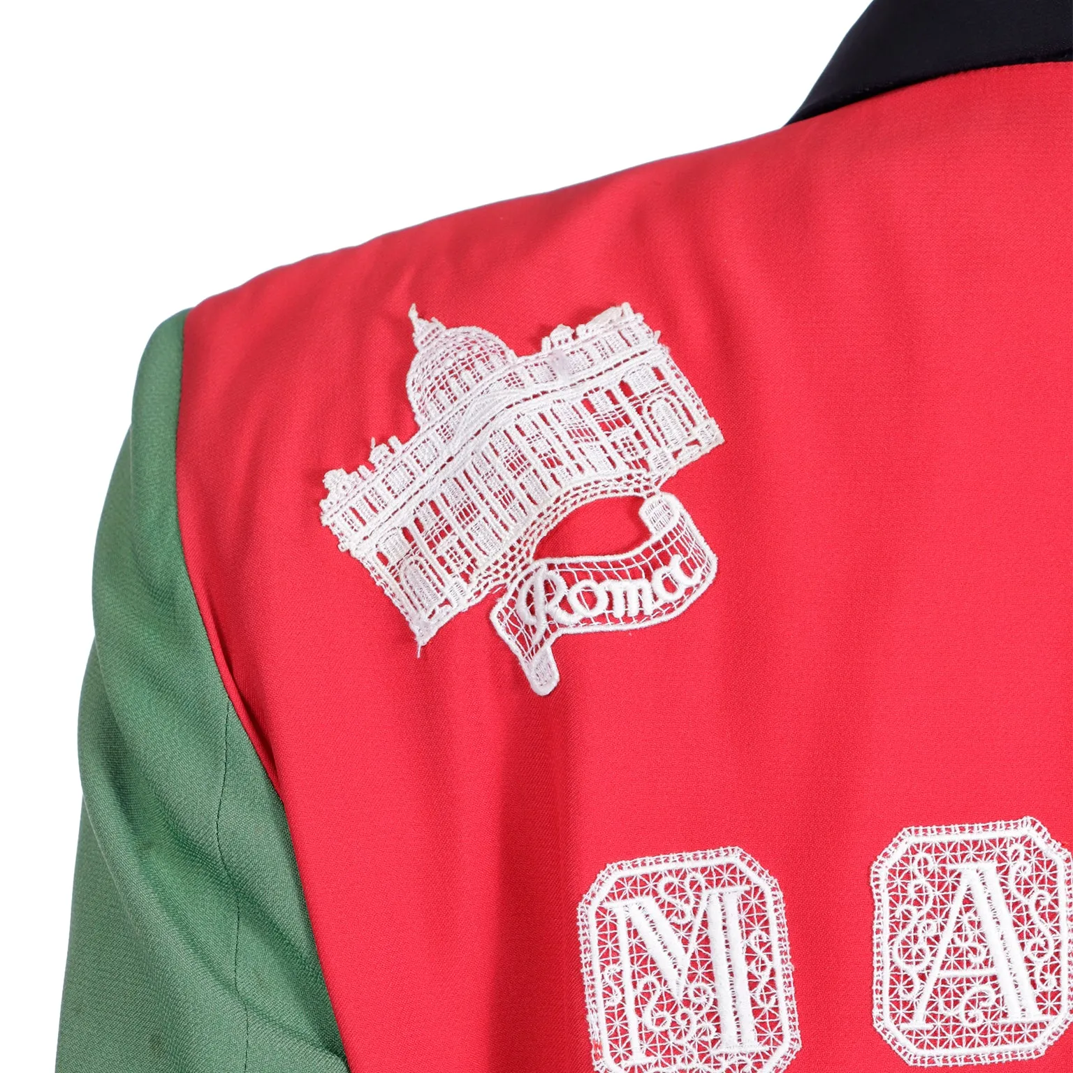 1991 Moschino Red & Green Made in Italy Lace Applique Jacket