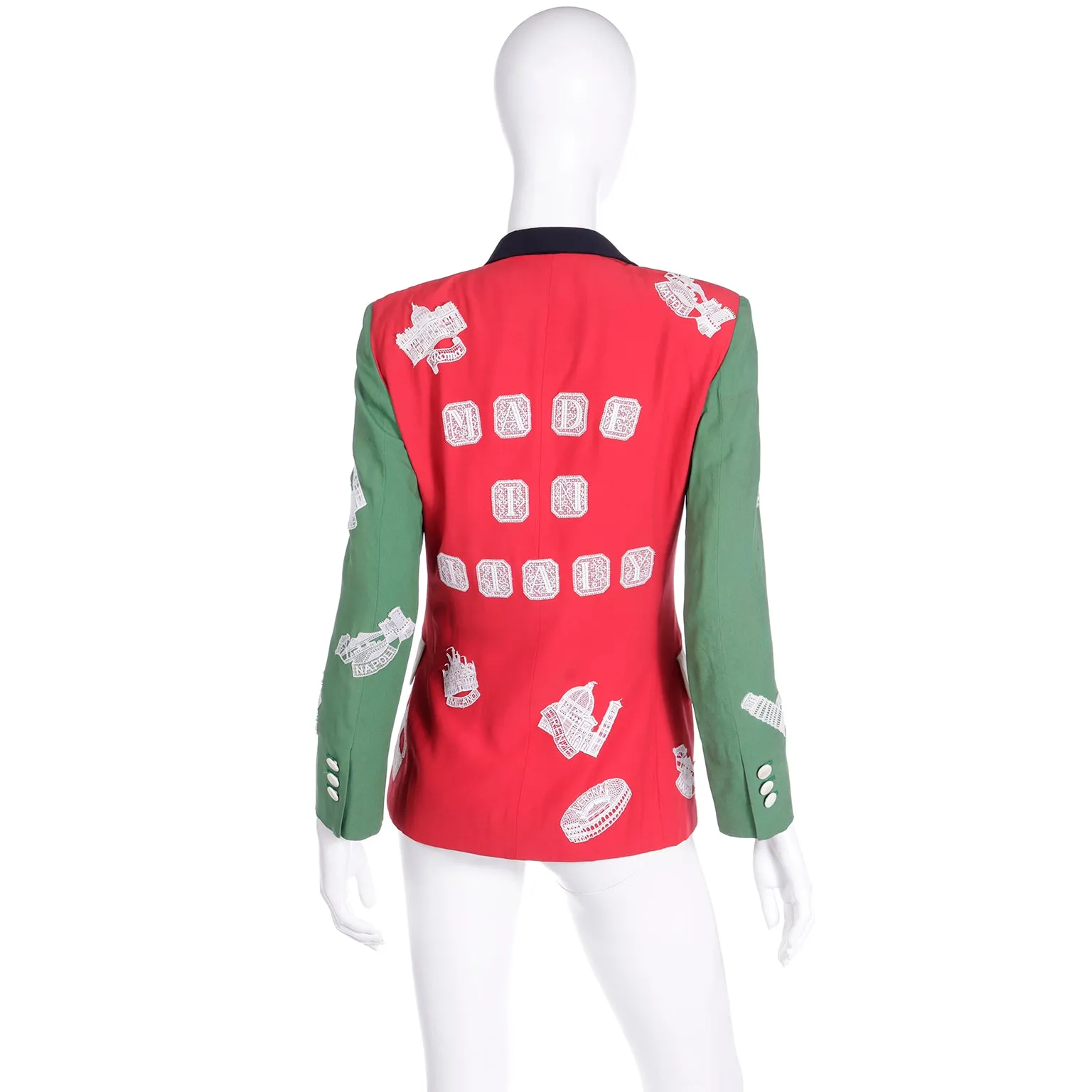 1991 Moschino Red & Green Made in Italy Lace Applique Jacket