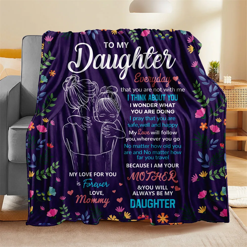 1pc Cozy Purple Flannel Throw Blanket - Soft, Plush, and Warm for Living Room & Bedroom - Heartfelt Letter to Daughter Blanket, Perfect Gift for Daughters, Mothers, and Friends