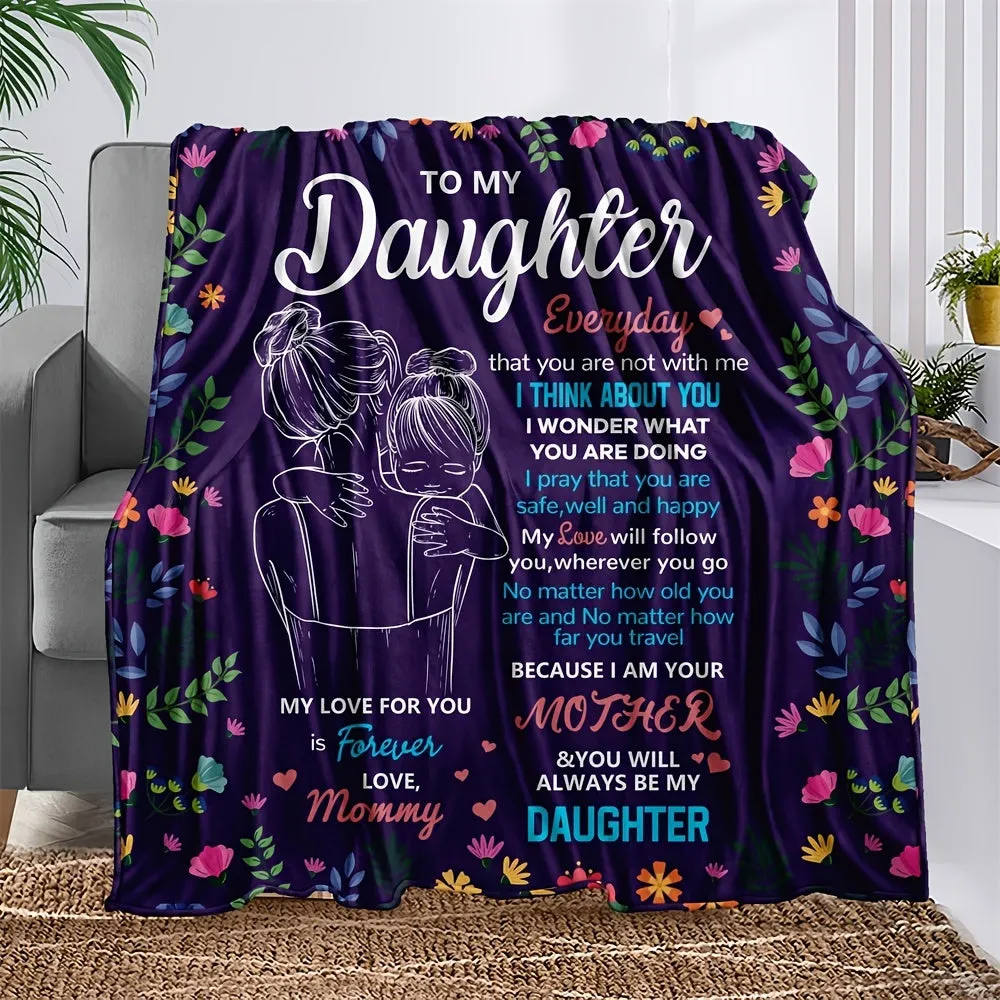 1pc Cozy Purple Flannel Throw Blanket - Soft, Plush, and Warm for Living Room & Bedroom - Heartfelt Letter to Daughter Blanket, Perfect Gift for Daughters, Mothers, and Friends