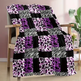 1pc Plush Leopard Print Blanket - Ultra-Soft, Stylish, and Cozy for Couch, Bed, and Travel - Ideal Gift for Mom, Wife, and Friends with Zebra and Purple Checkerboard Design