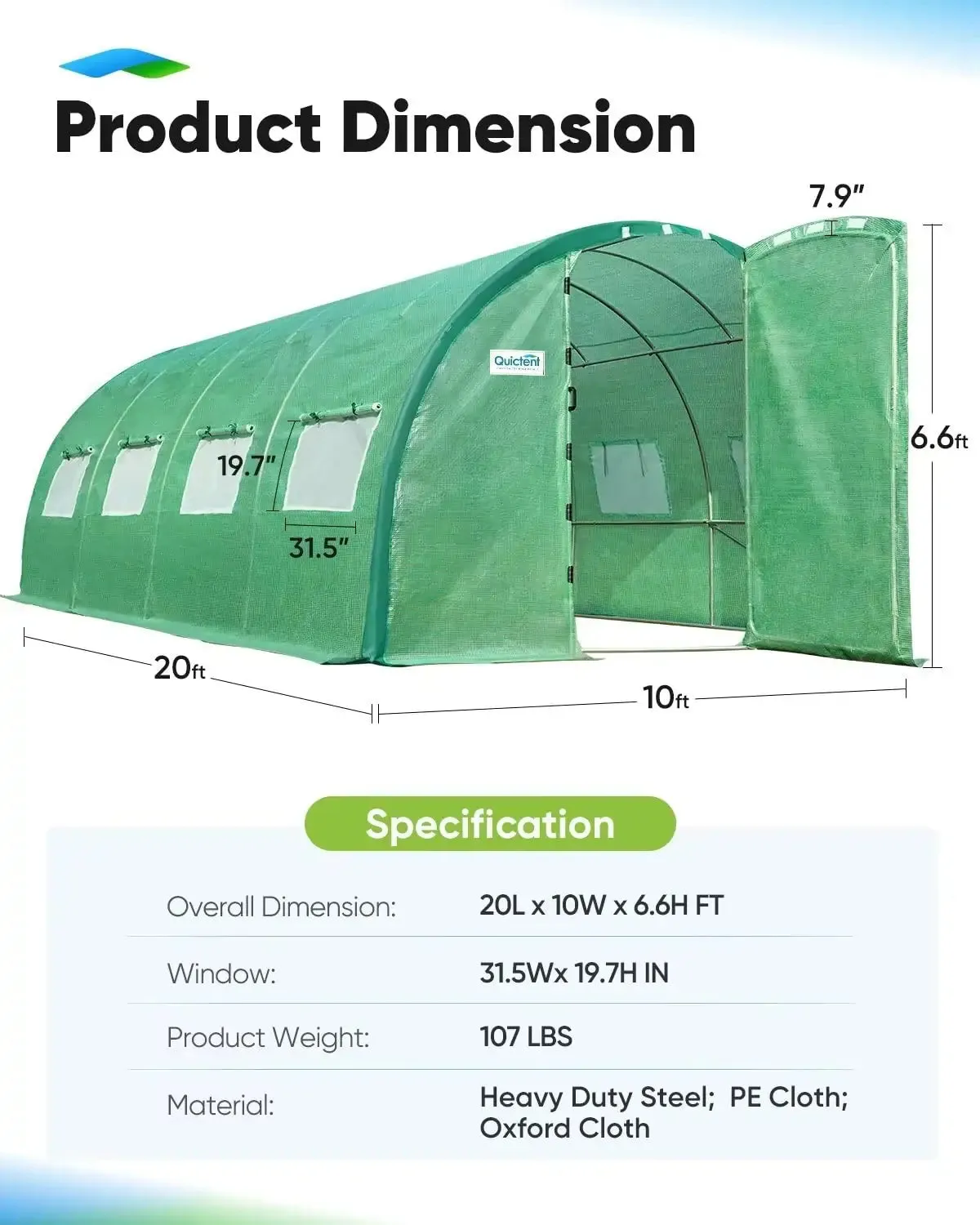 20' x 10' x 6.6' Upgraded Large Walk-in Greenhouse