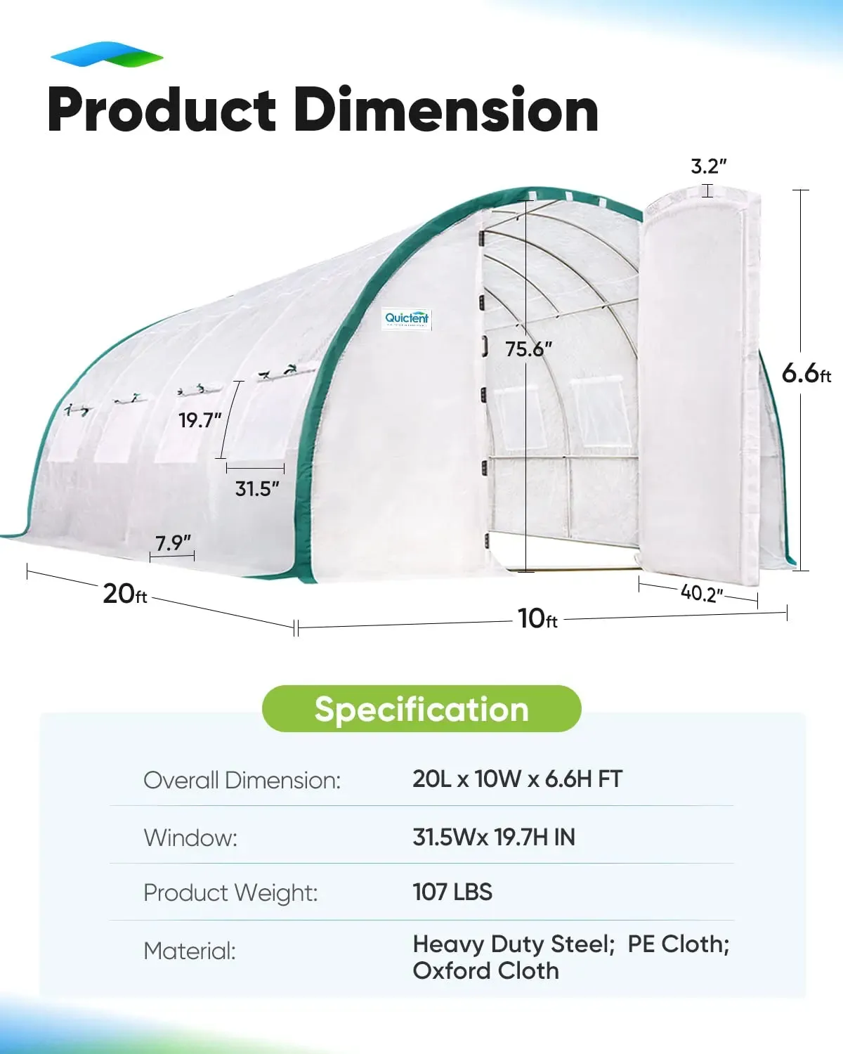 20' x 10' x 6.6' Upgraded Large Walk-in Greenhouse