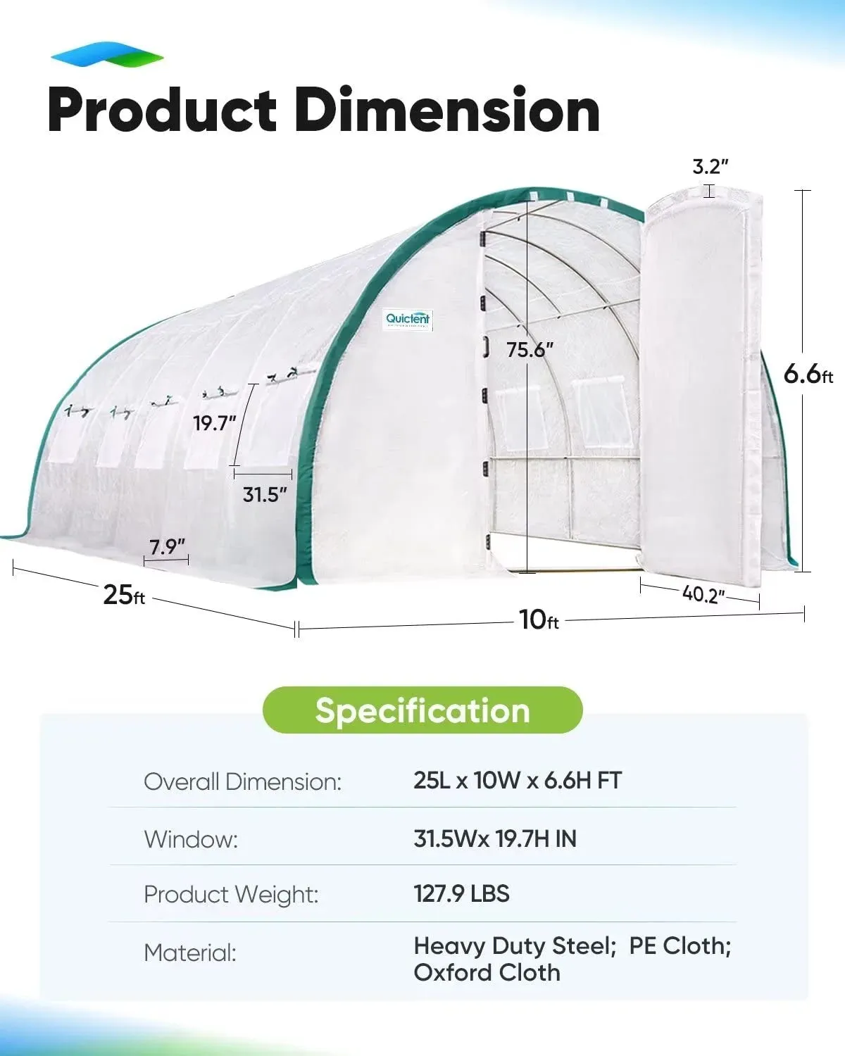 25' x 10' x 6.6' Upgraded Large Walk-in Greenhouse