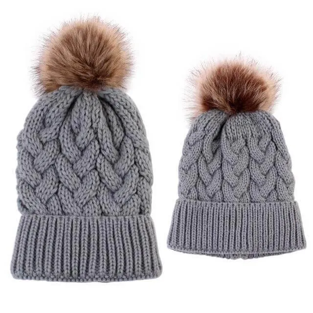 2Pcs Mom and Baby Warm Comfy Knit Hats