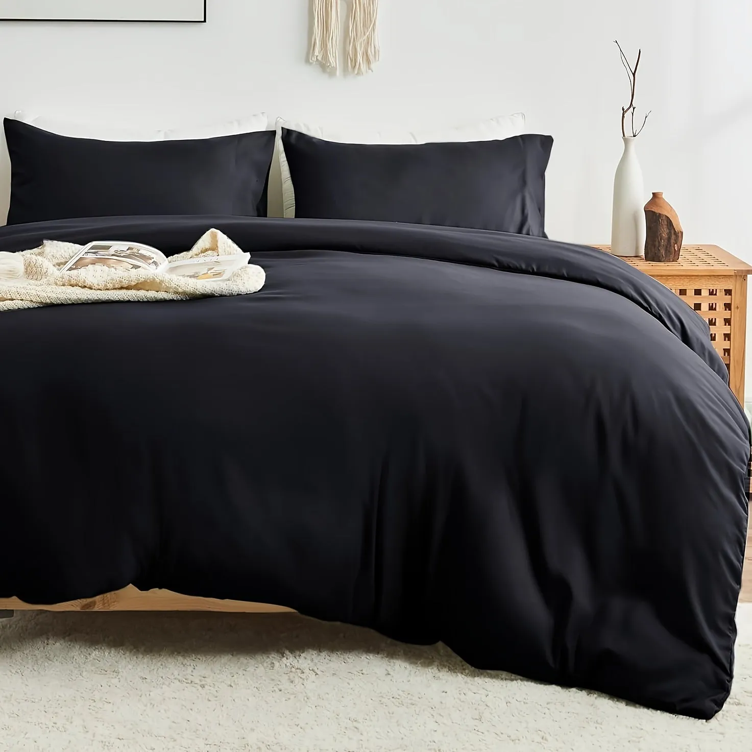 3-Piece Soft Brushed Duvet Cover Set - Reversible, Warm, and Comfortable Microfiber Satin Fabric with Zipper Closure, 2 Pillow Cases - All-Season, Sanded, and Breathable