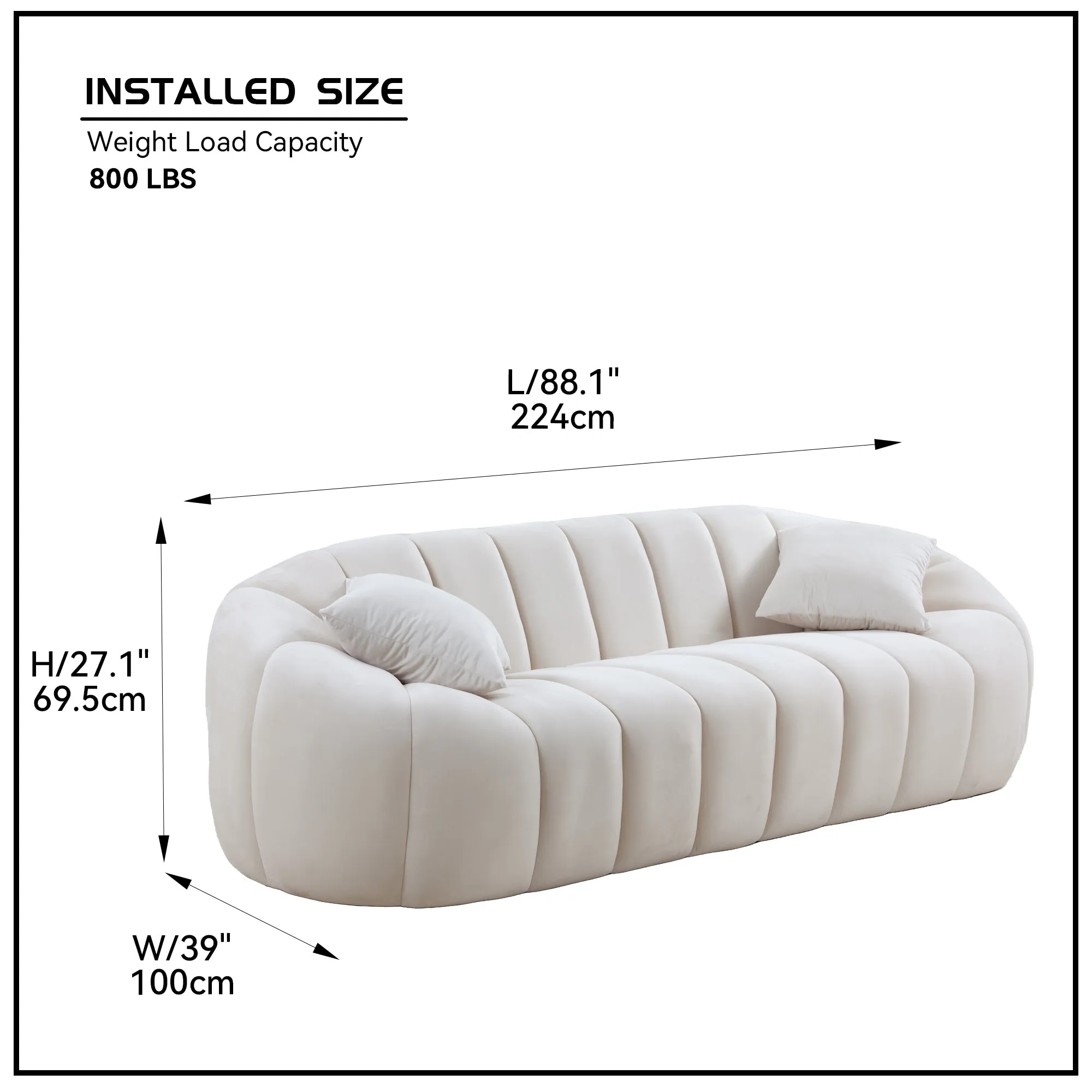 3 Seater Modern Sofa with Deep Channel Tufted Performance Velvet Sofa for Living Room