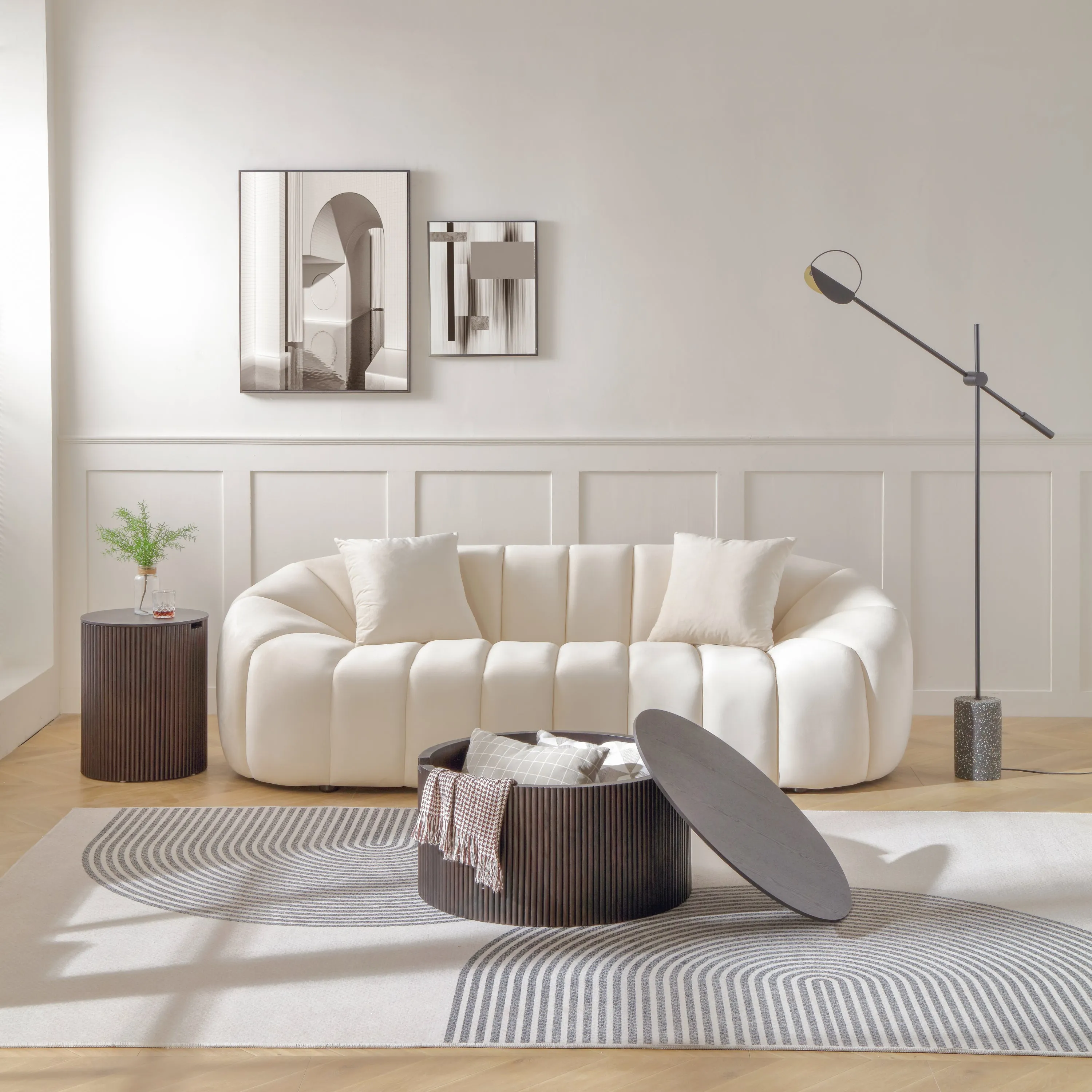 3 Seater Modern Sofa with Deep Channel Tufted Performance Velvet Sofa for Living Room