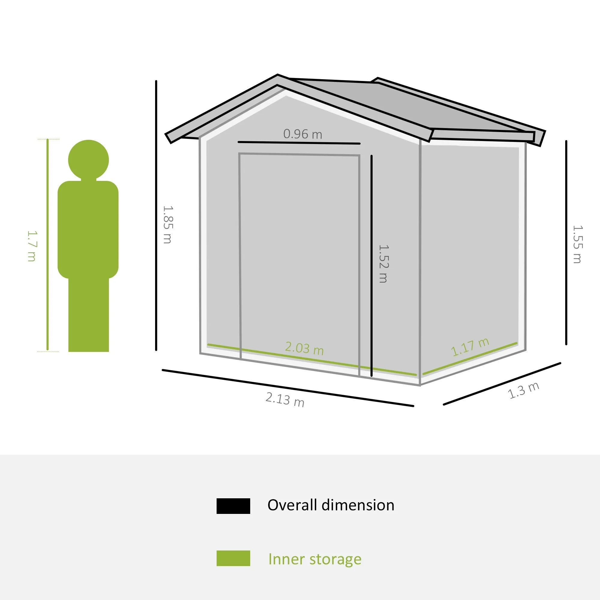 7ft x 4ft Lockable Garden Metal Storage Shed Storage Roofed Tool Metal Shed w/ Air Vents Steel Grey