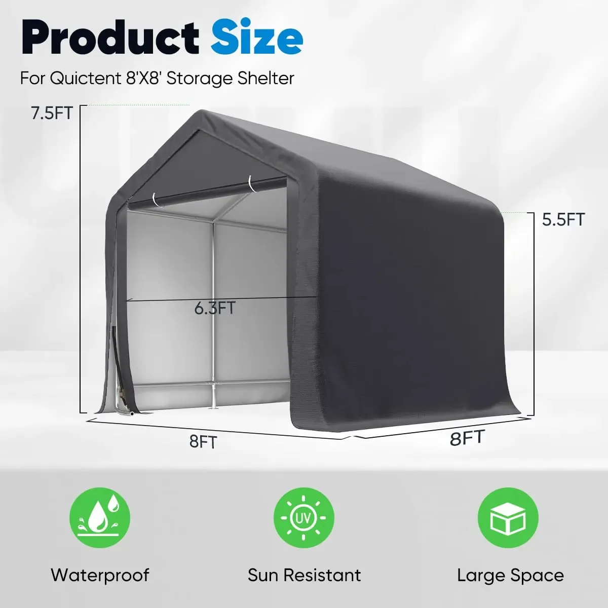 8' x 8' Portable Garage Outdoor Storage-Gray