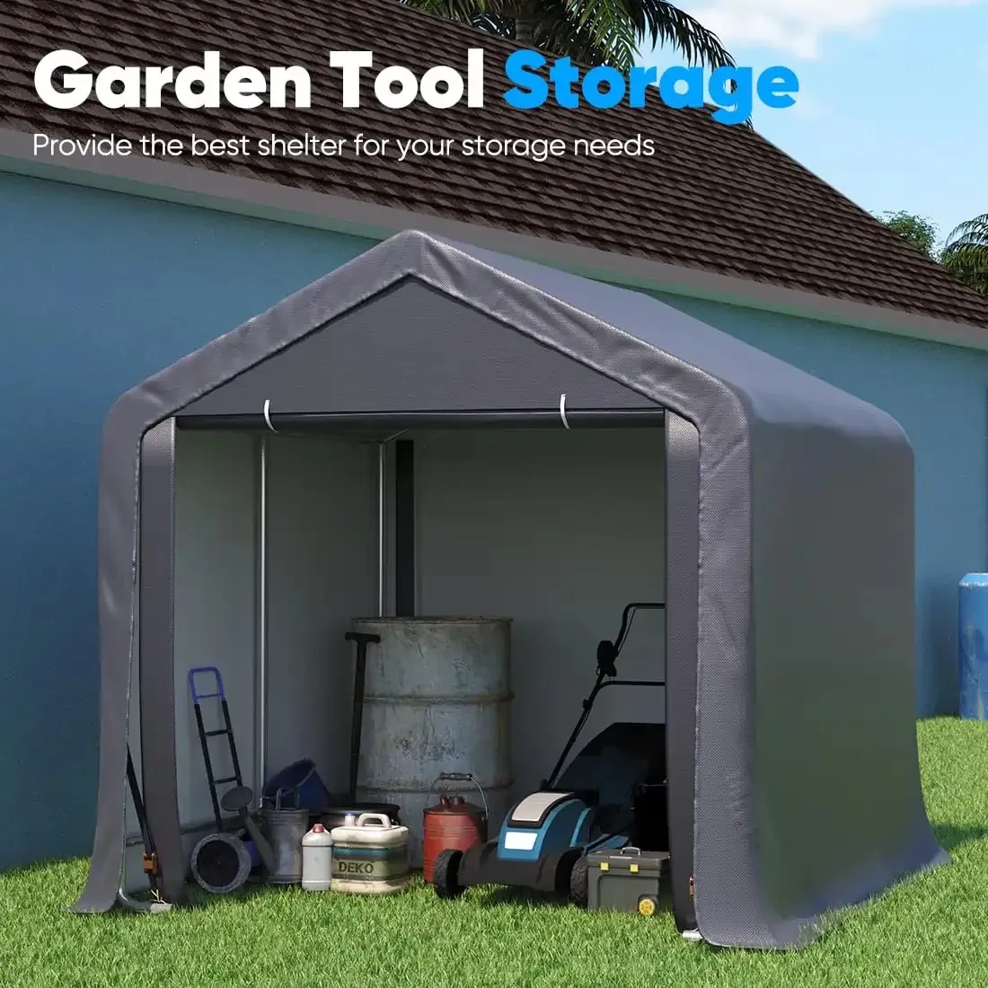 8' x 8' Portable Garage Outdoor Storage-Gray