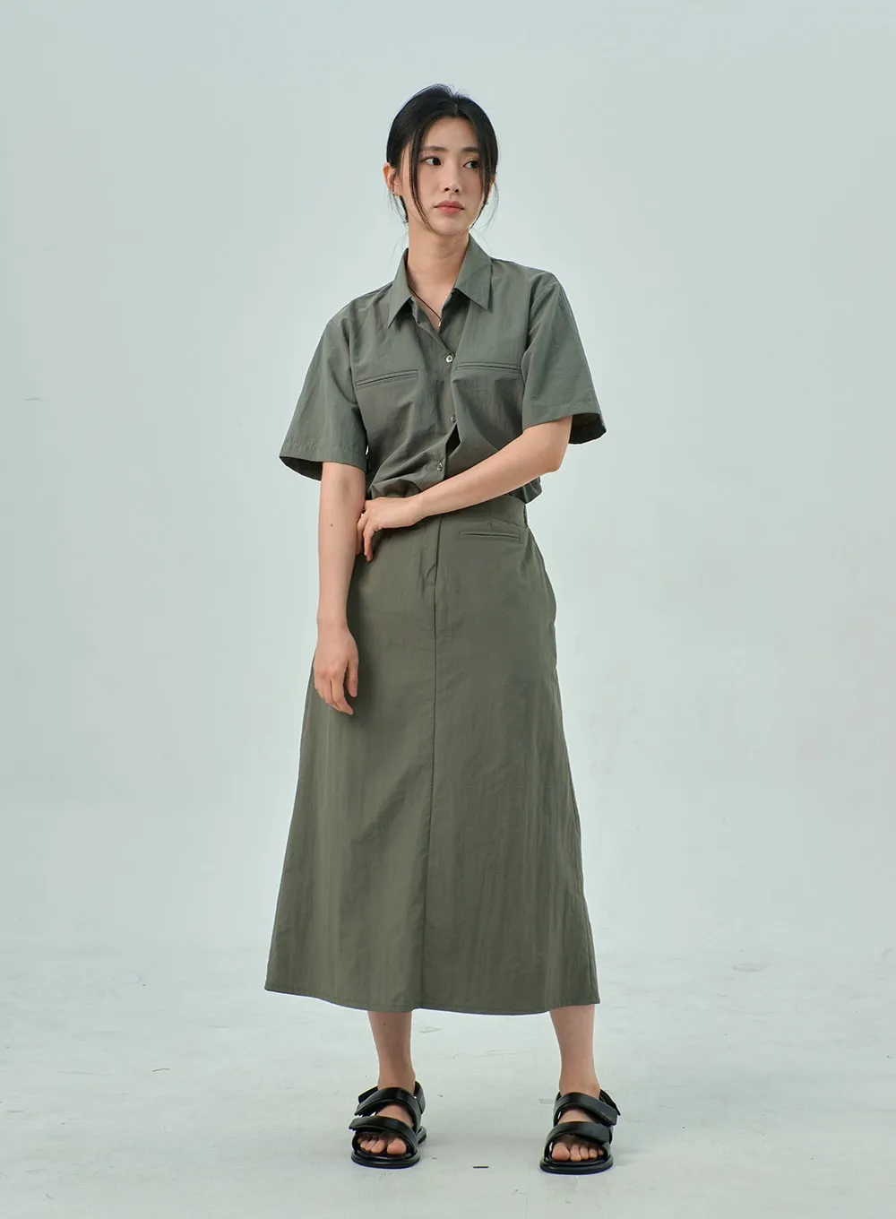 A-Line Nylon Maxi Skirt OY315