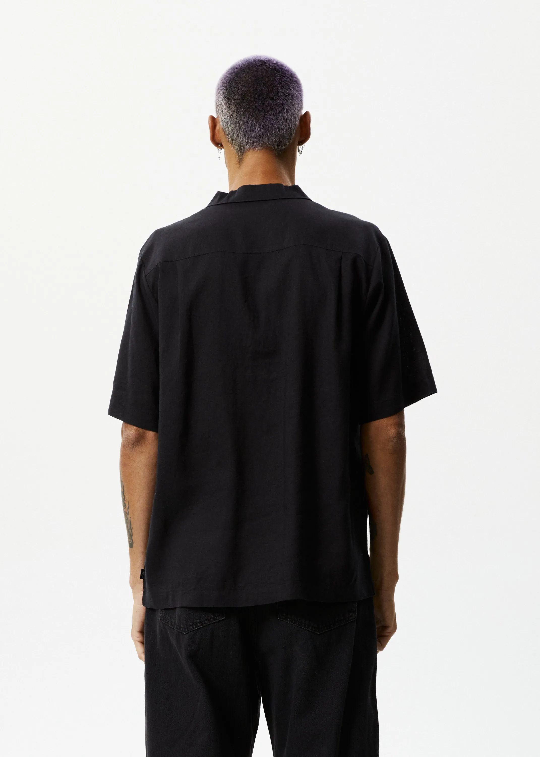 AFENDS Mens Daily - Cuban Shorts Sleeve Shirt - Black