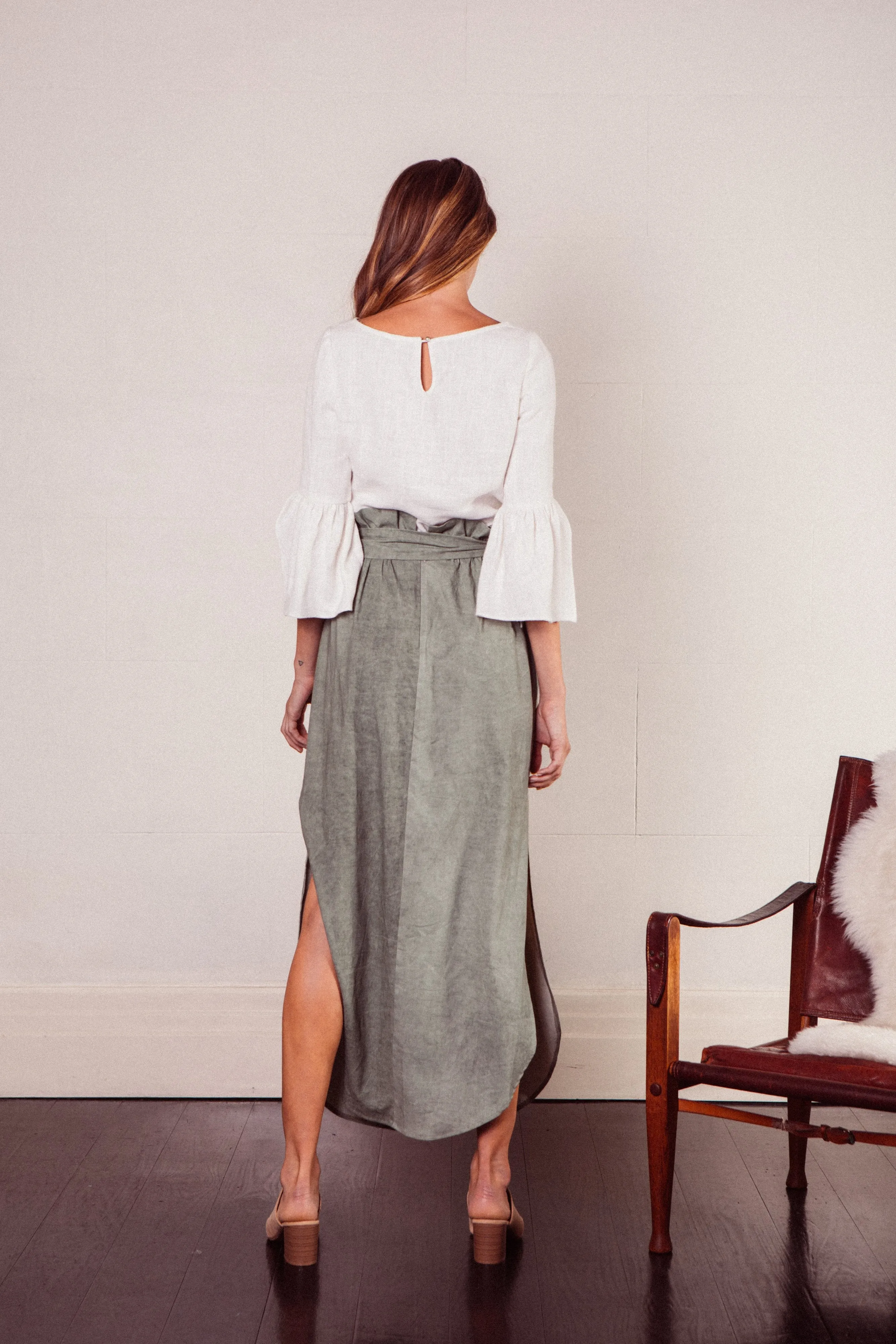 Aire Linen Maxi Skirt in Sage