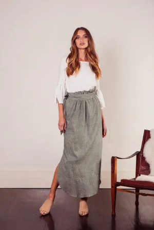 Aire Linen Maxi Skirt in Sage