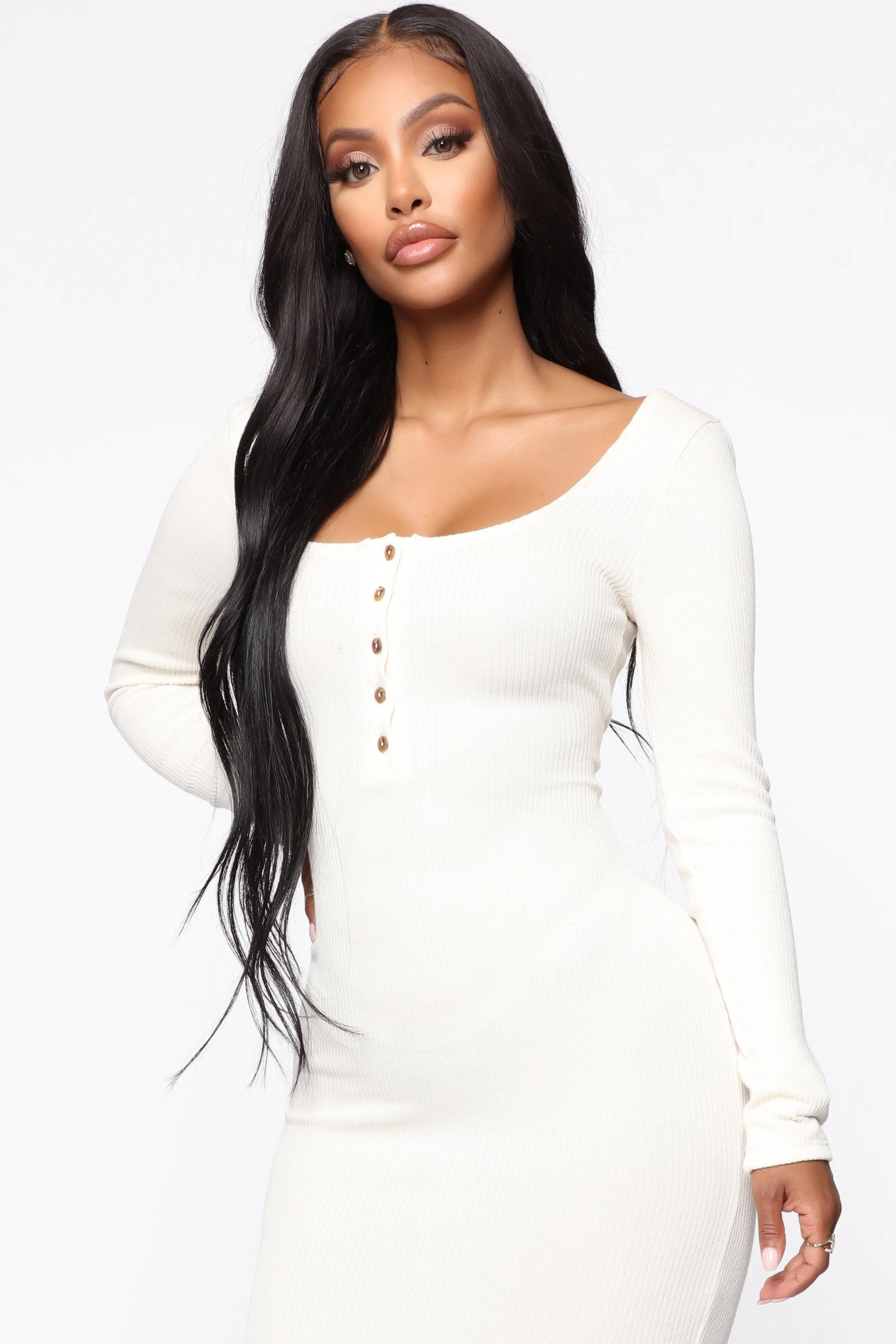 All Squared Away Midi Dress - Cream