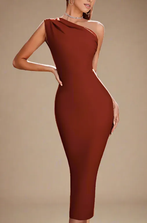 Ally Bodycon Midi Dress - Tan Brown