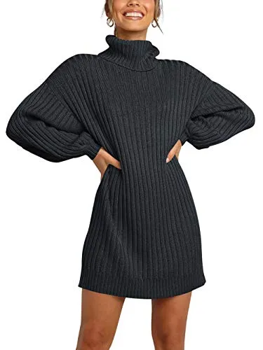 ANRABESS Women's Loose Baggy Turtleneck Batwing Sleeve Knit Fashion Long Pullover