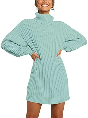 ANRABESS Women's Loose Baggy Turtleneck Batwing Sleeve Knit Fashion Long Pullover