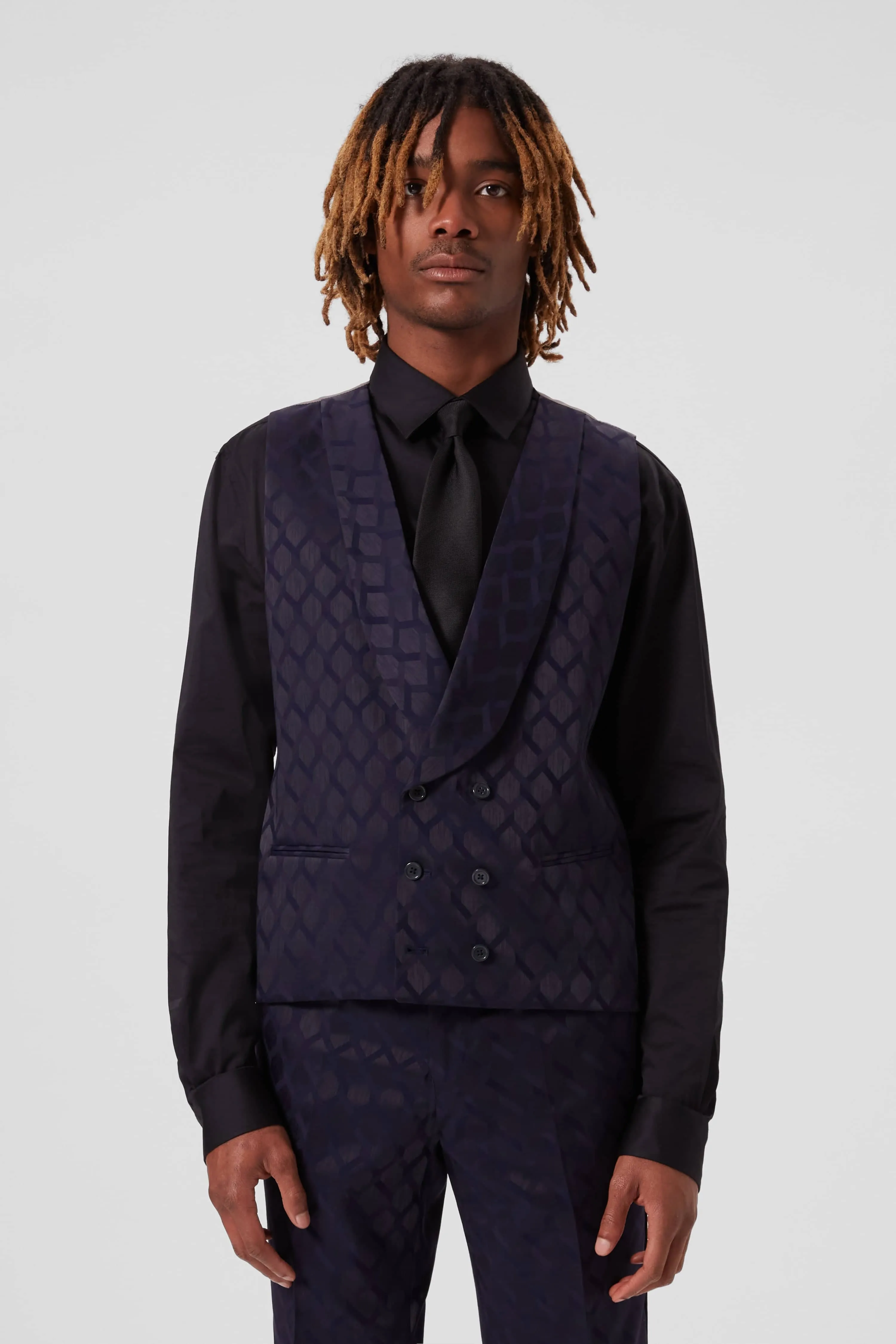 Archer Slim Fit Navy Jacquard Tuxedo Suit - ARCHIVE