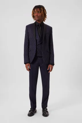 Archer Slim Fit Navy Jacquard Tuxedo Suit - ARCHIVE