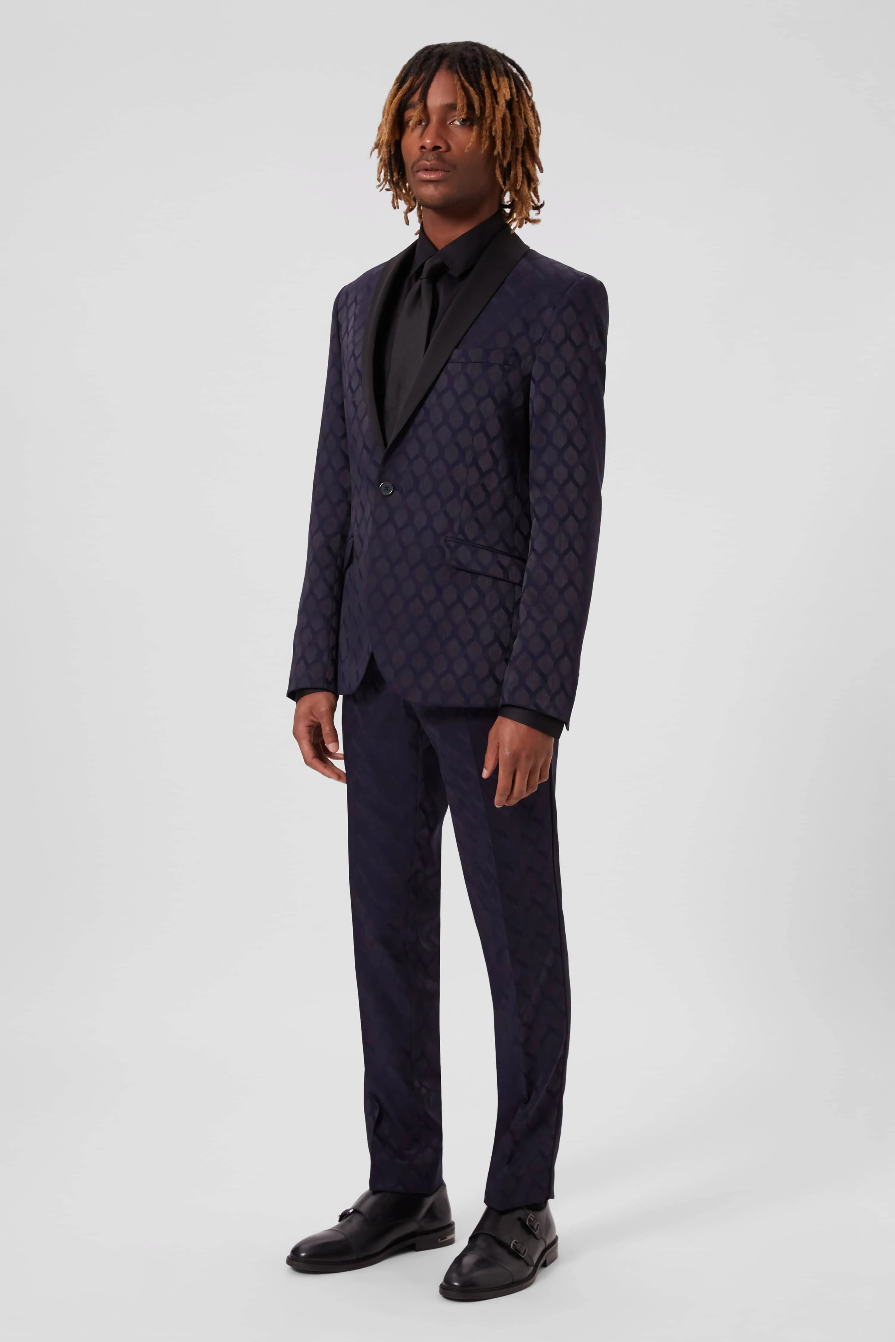 Archer Slim Fit Navy Jacquard Tuxedo Suit - ARCHIVE