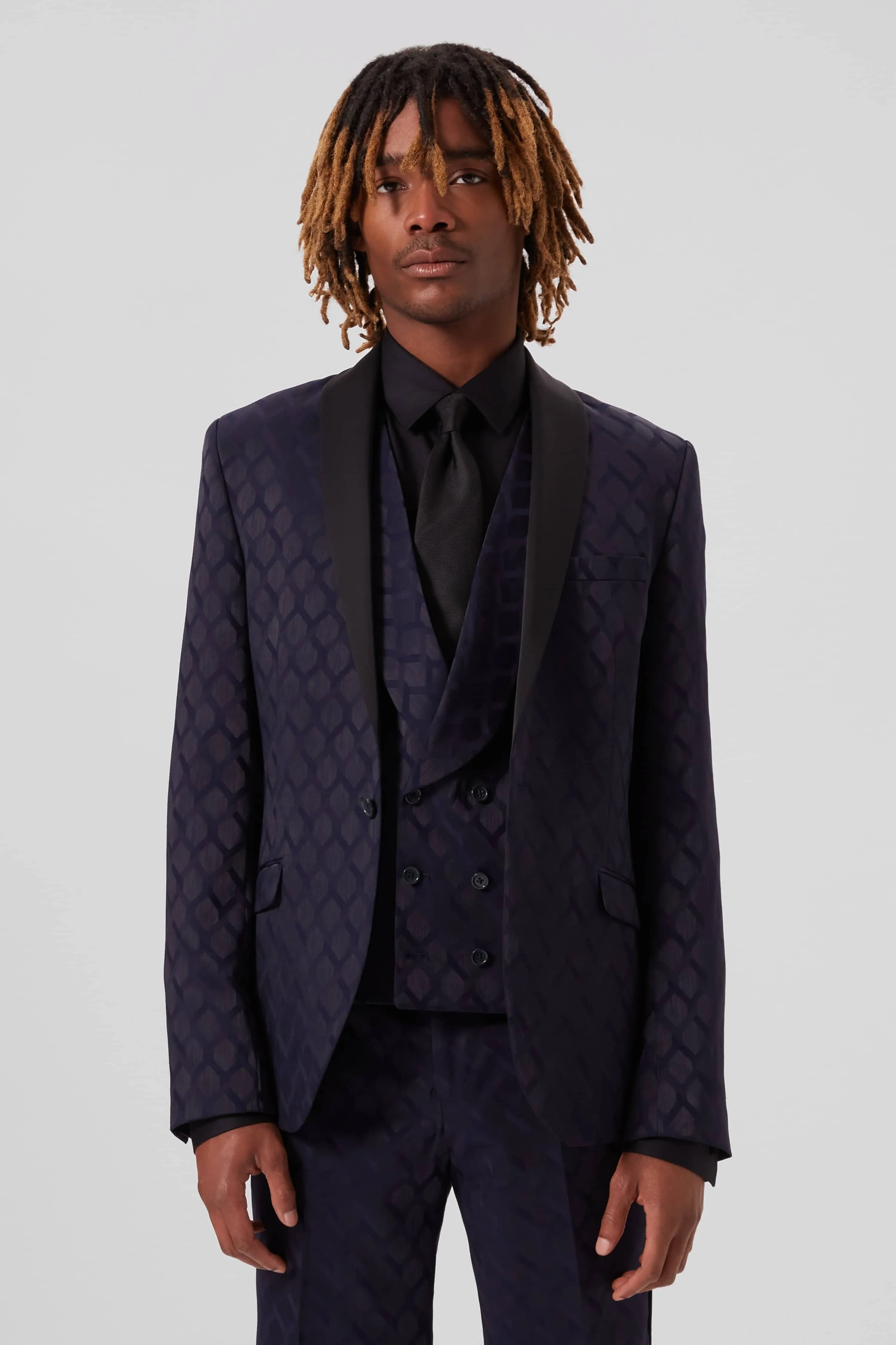 Archer Slim Fit Navy Jacquard Tuxedo Suit - ARCHIVE