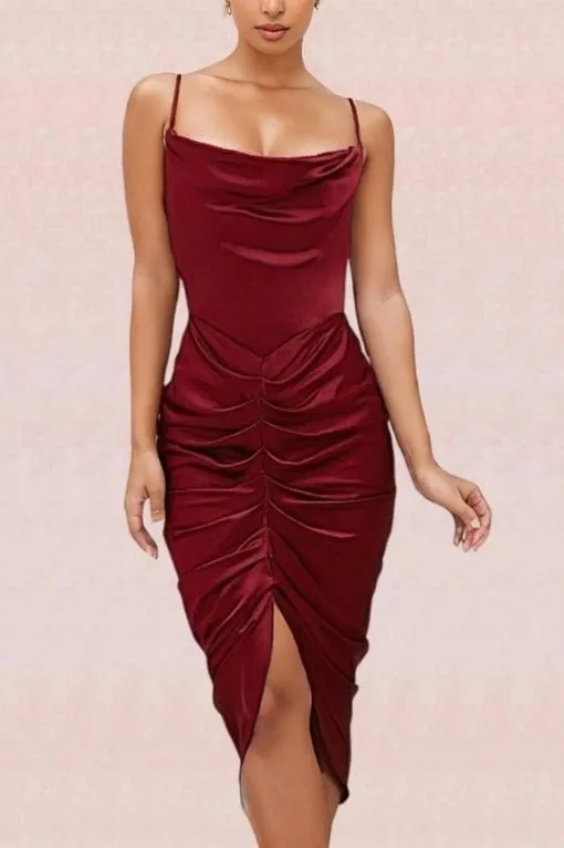 Arlo Bodycon Wrap Midi Dress - Red Wine