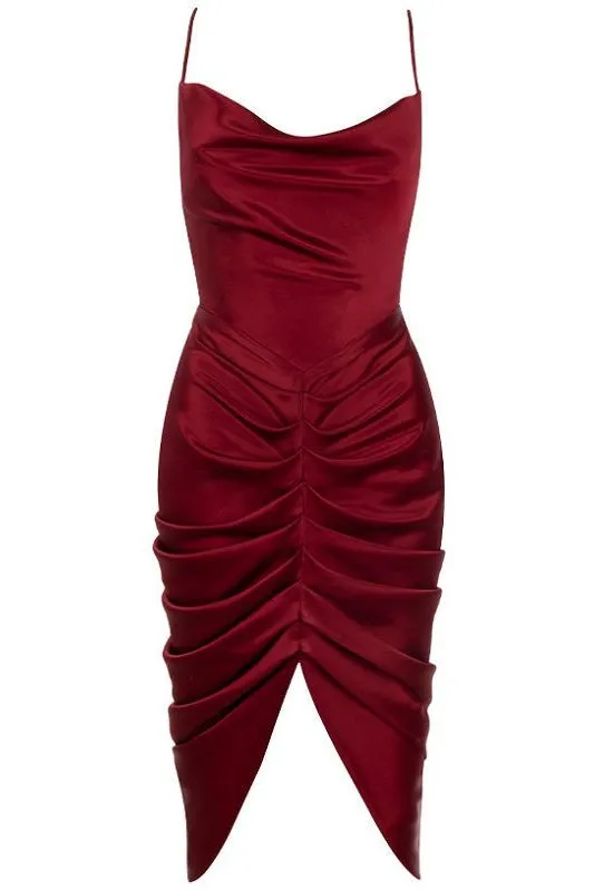 Arlo Bodycon Wrap Midi Dress - Red Wine