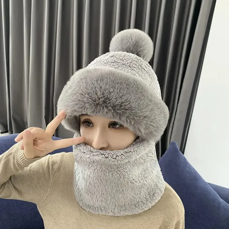 Ashore Shop New Women Winter Cute Fake Fur Cap Hats Girls Female Warm Beanie Cap Hat Full Face Cover Ski