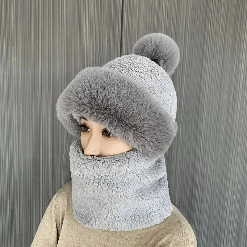 Ashore Shop New Women Winter Cute Fake Fur Cap Hats Girls Female Warm Beanie Cap Hat Full Face Cover Ski