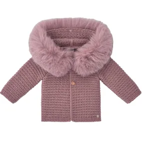 Baby Girls Pink Knitted Jacket with Faux Fur