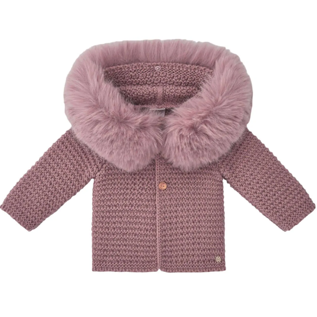 Baby Girls Pink Knitted Jacket with Faux Fur