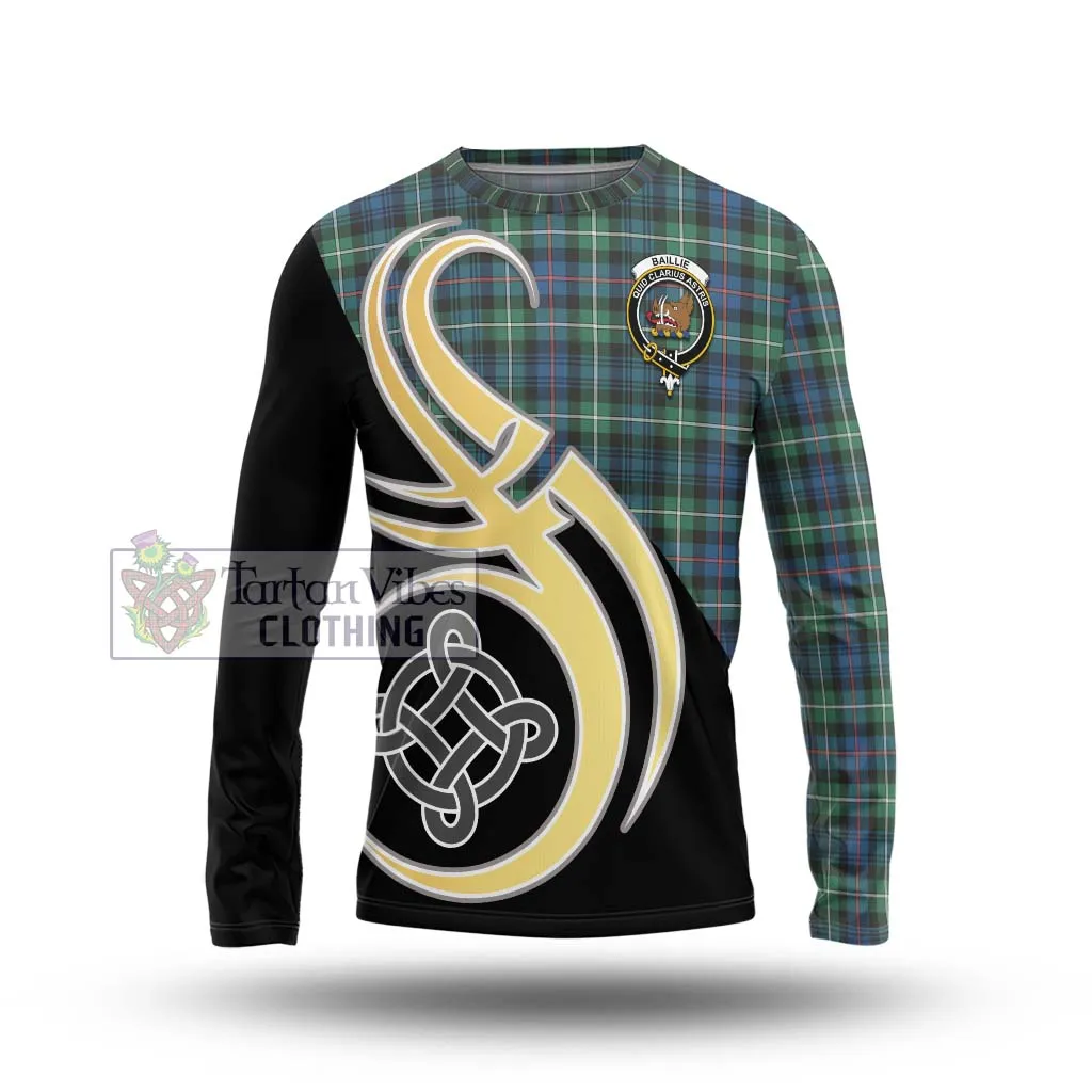 Baillie Ancient Tartan Long Sleeve T-Shirt with Family Crest and Celtic Symbol Style