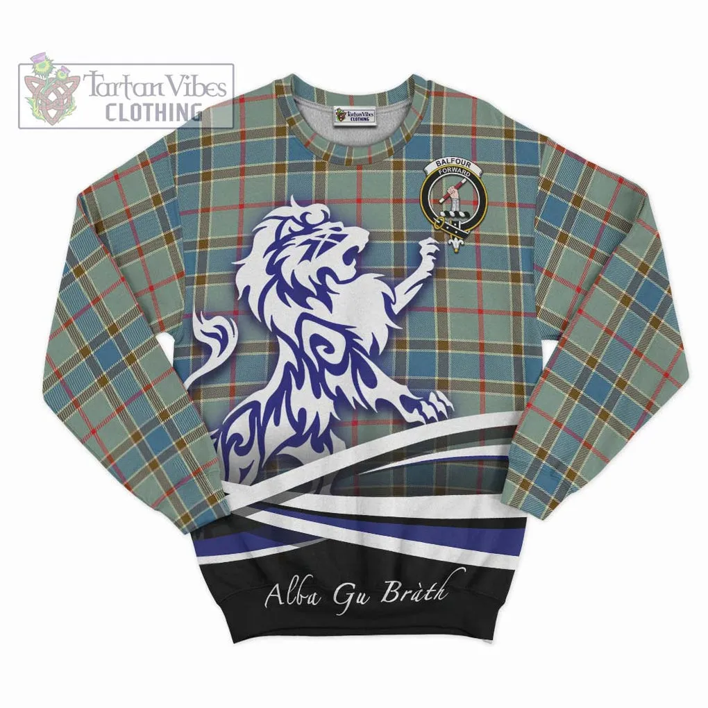 Balfour Blue Tartan Sweatshirt with Alba Gu Brath Regal Lion Emblem