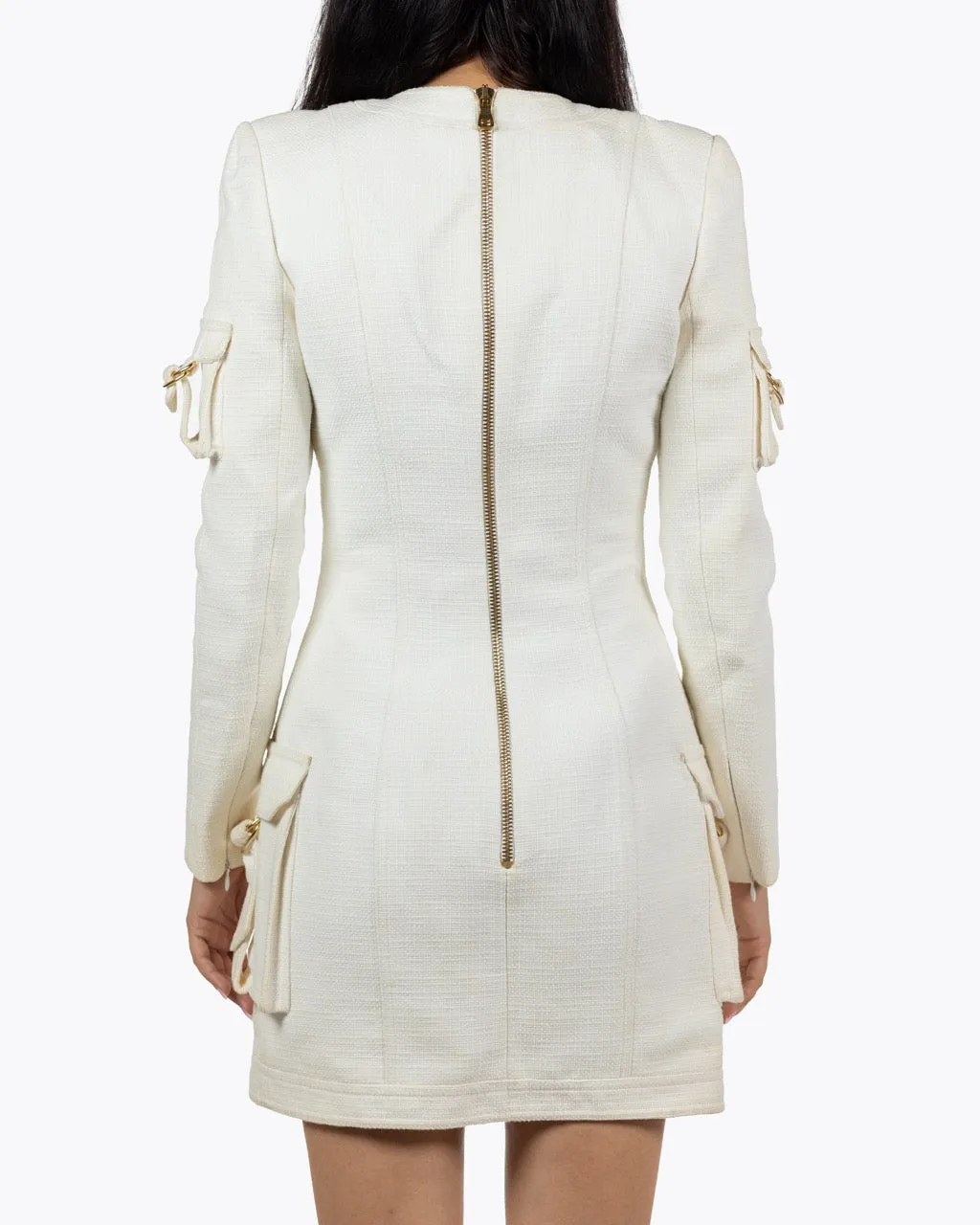 BALMAIN LCE-UP CARGO POCKET MINI DRESS WHITE