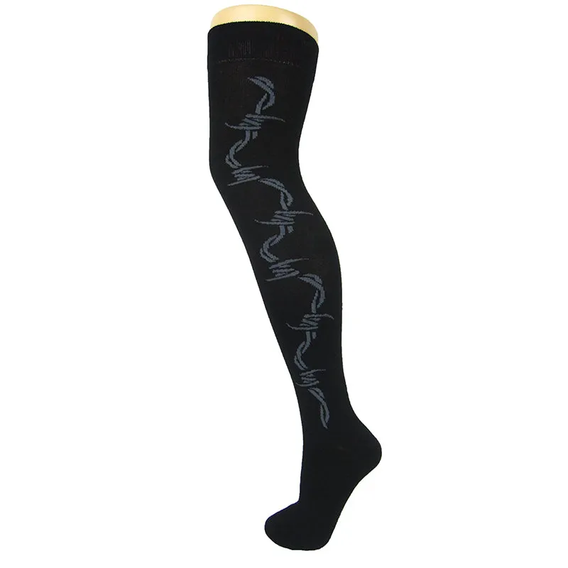 Barbed Wire Print Over The Knee Socks