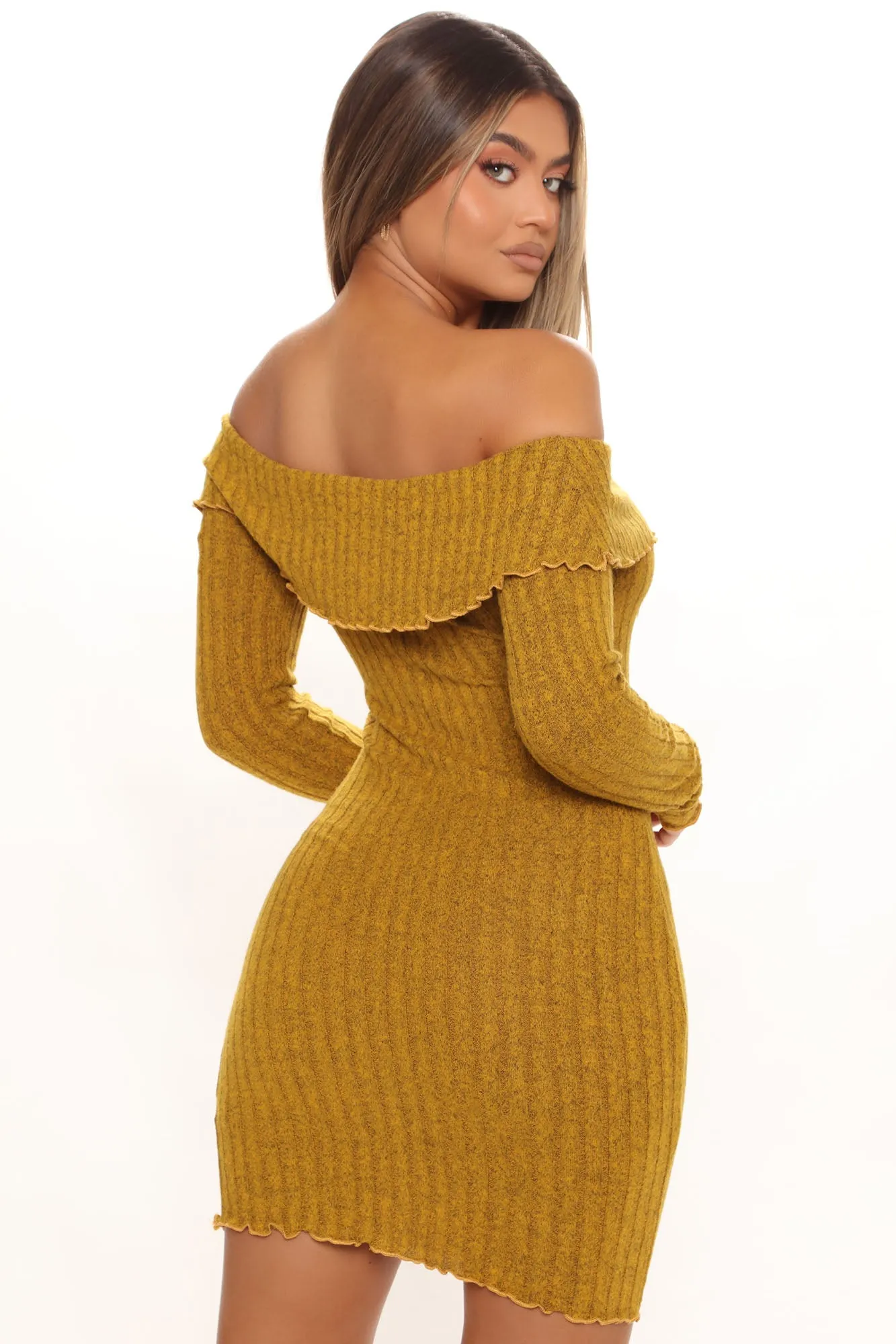 Be My Baby Off Shoulder Dress - Mustard