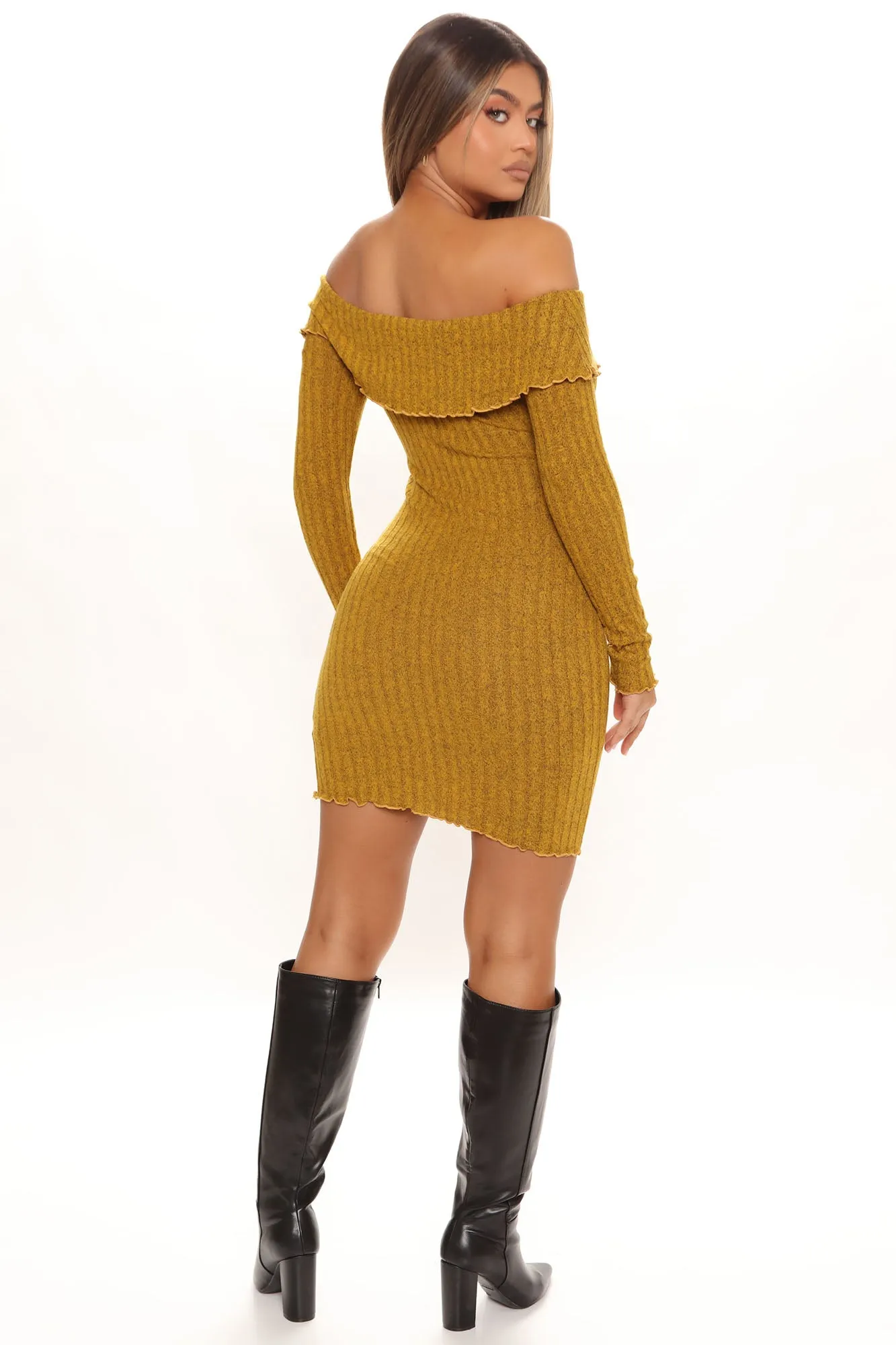 Be My Baby Off Shoulder Dress - Mustard