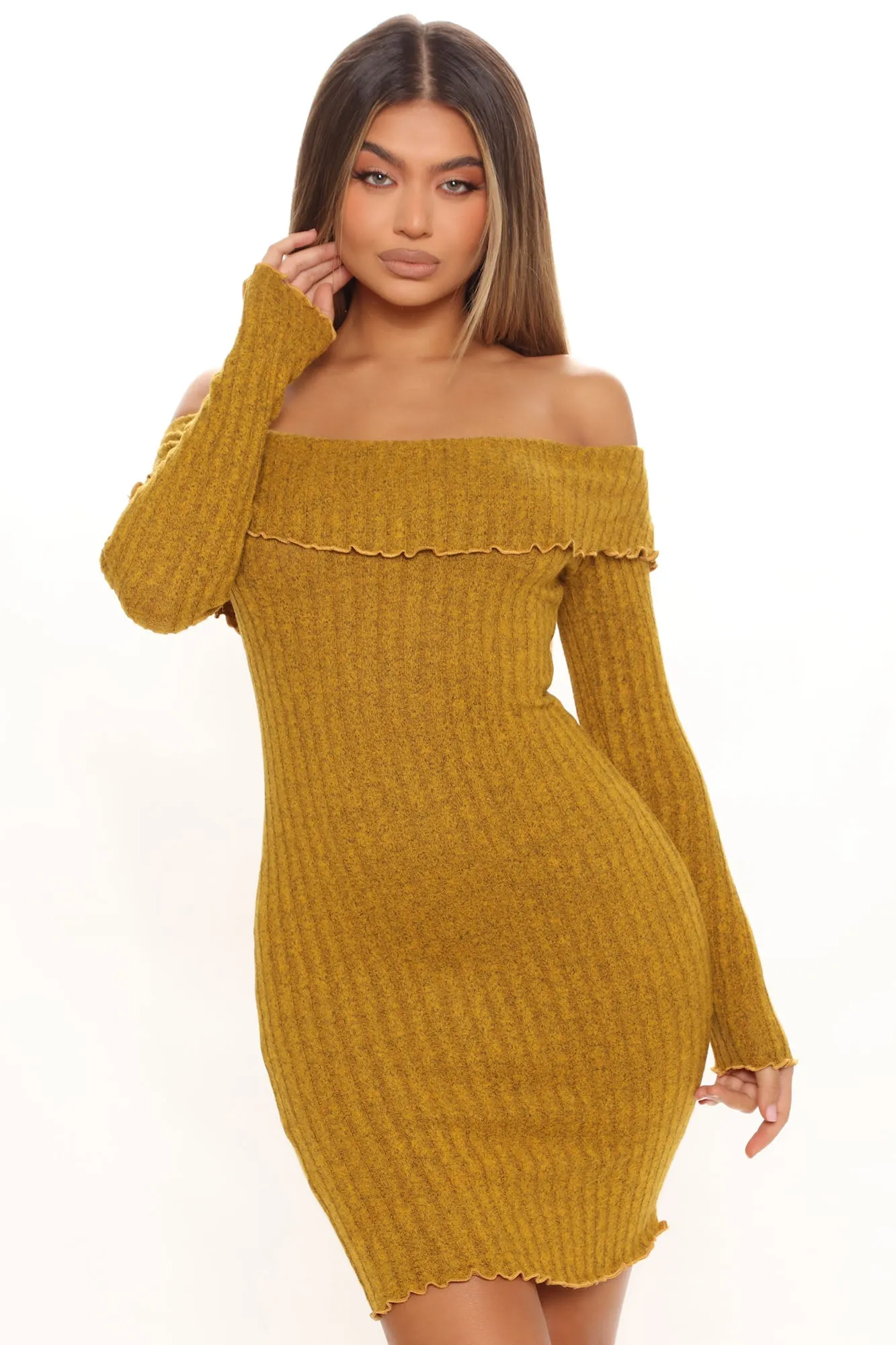 Be My Baby Off Shoulder Dress - Mustard