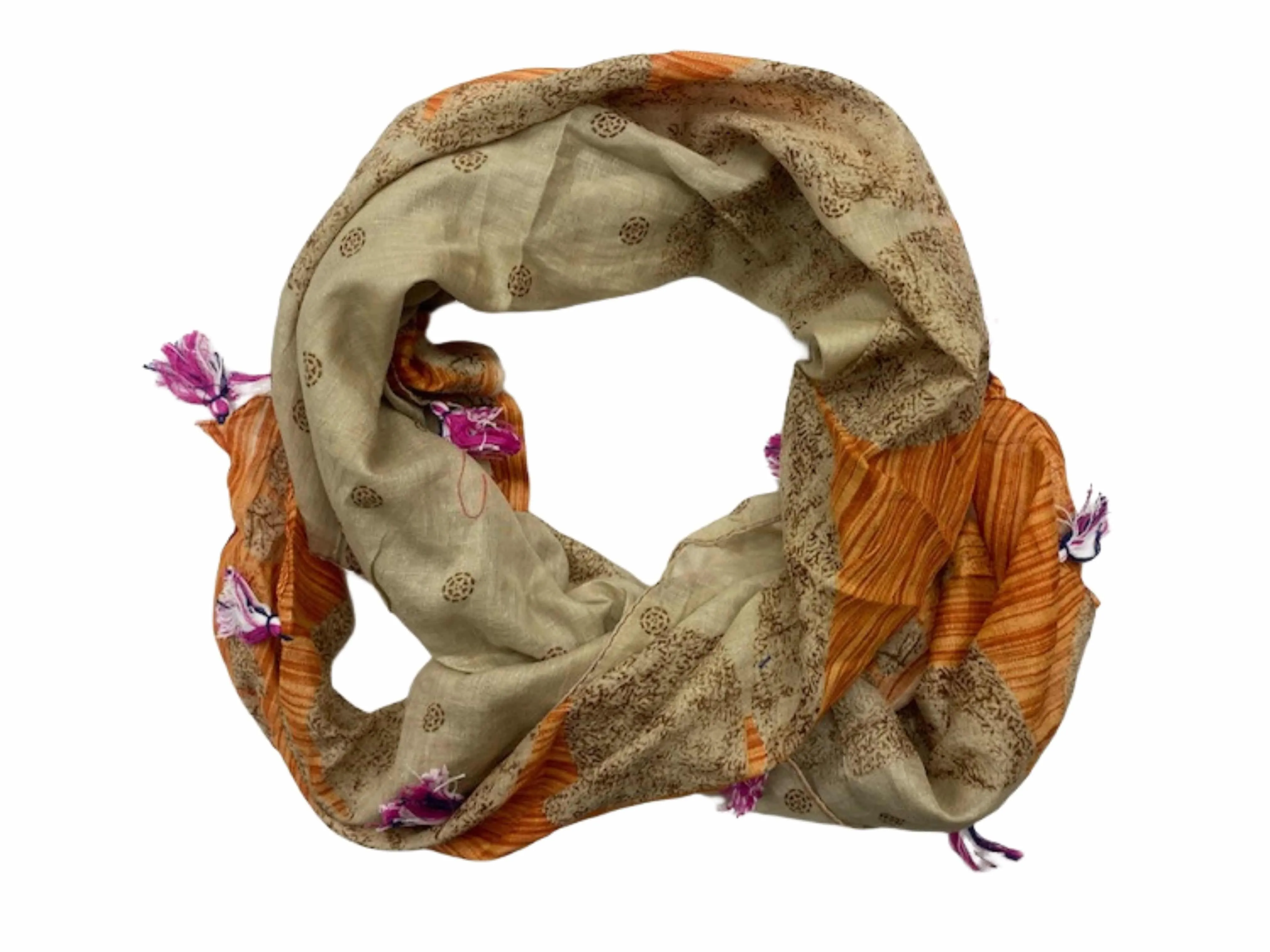 Beige/Orange  -  Ethnic Square Scarf