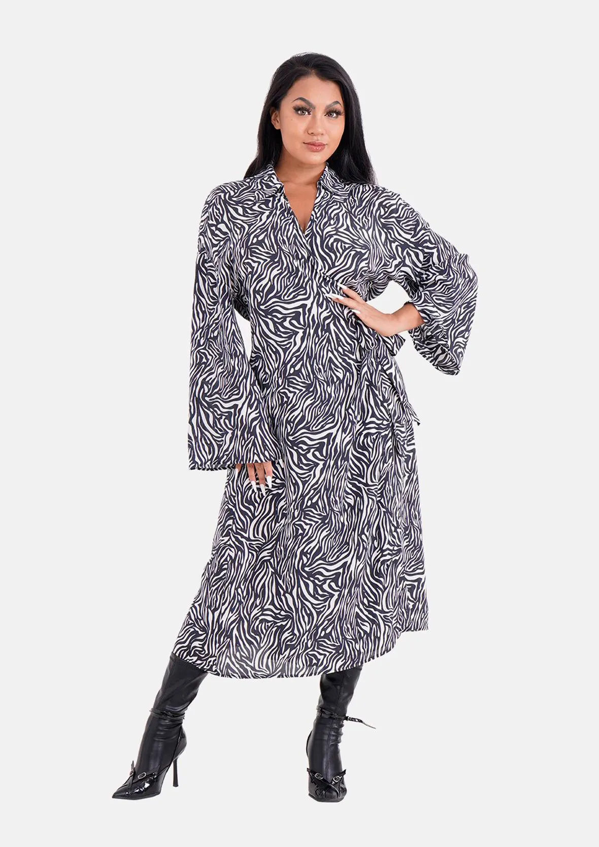 Bell Sleeves Midi Wrap Dress