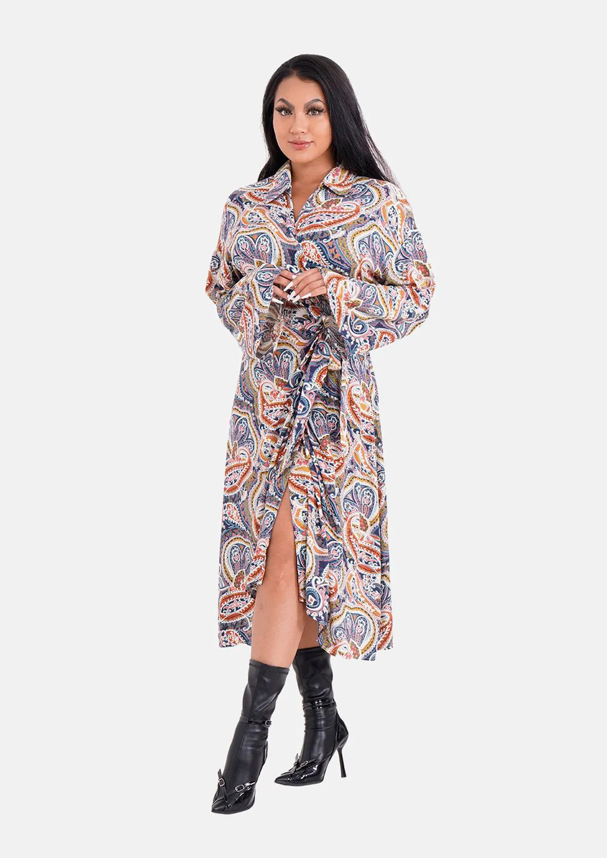 Bell Sleeves Midi Wrap Dress