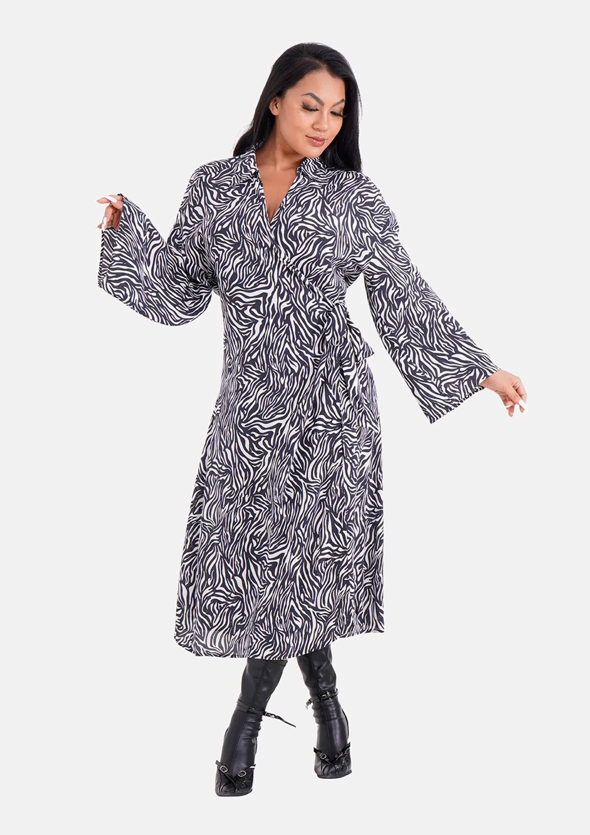 Bell Sleeves Midi Wrap Dress