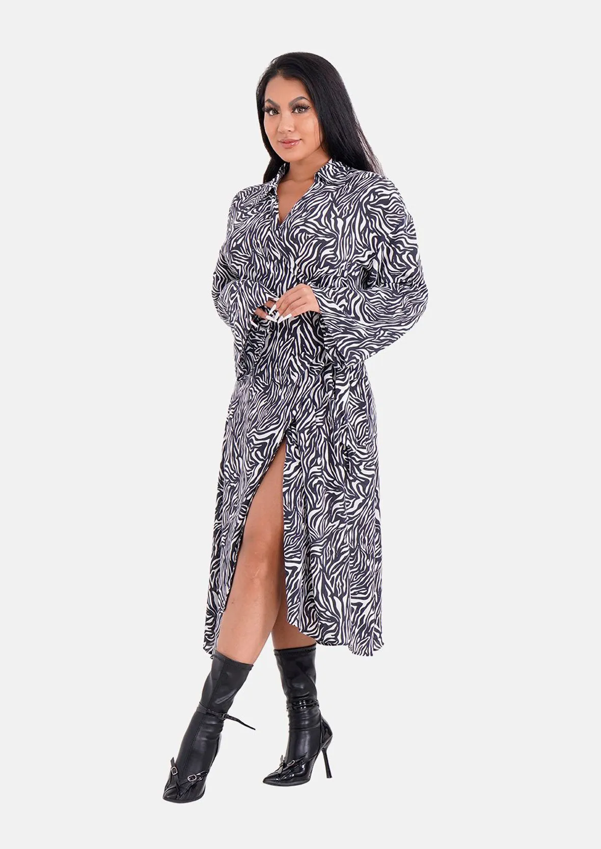 Bell Sleeves Midi Wrap Dress